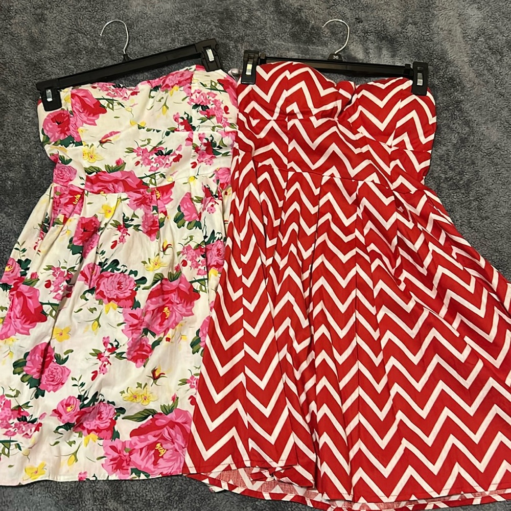 Pair of y2k strapless dresses very cute and colorful
